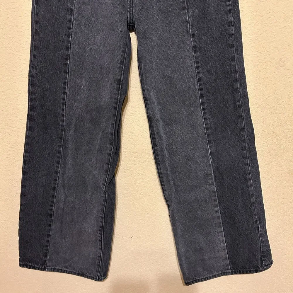Old Navy High Rise Baggy Wide Leg Jeans Girls Size 16 Faded Black Grunge Skater